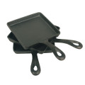 D14cm  Square Mini Cast Iron frying pan with wooden tray